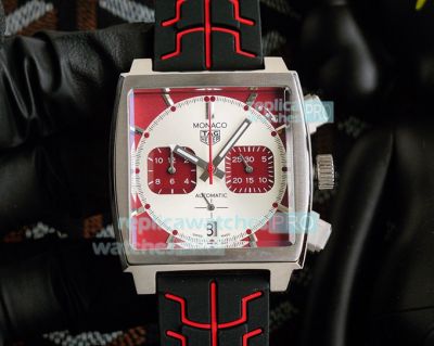 Tag Heuer Monaco Replica Watch Rubber Strap Red Subdials